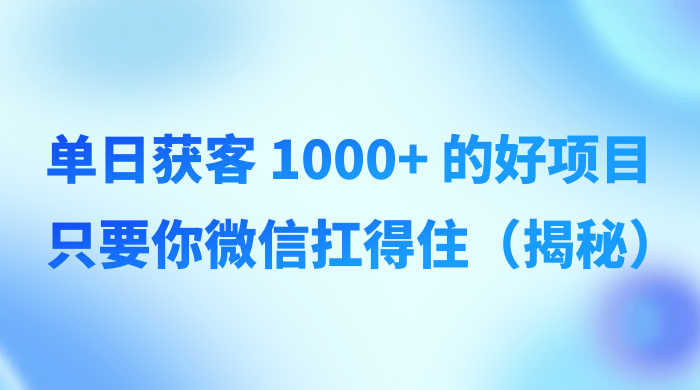 单日获客 1000+ 的好项目,只要你微信扛得住(揭秘) 单日获客 1000+ 的好项目,只要你微信扛得住(揭秘)