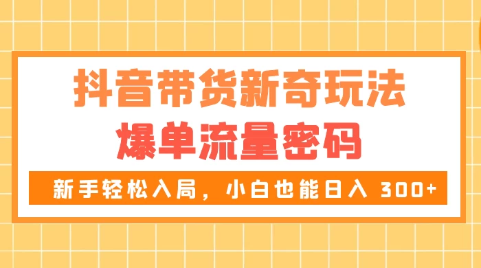 抖音带货新奇玩法，爆单流量密码，新手轻松入局，小白也能日入 300+-黎明岛-互联网资源