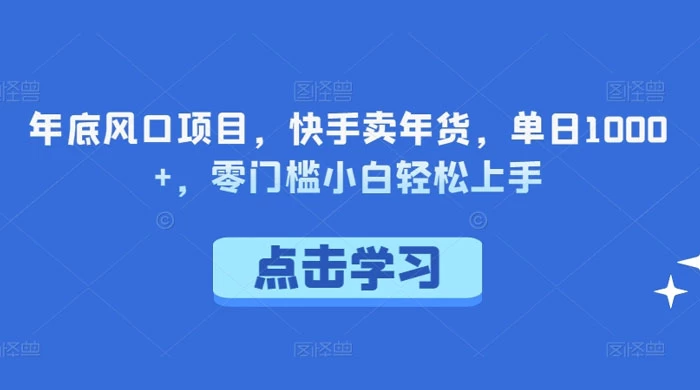 年底风口项目，快手卖年货，单日 1000+，零门槛小白轻松上手-黎明岛-互联网资源