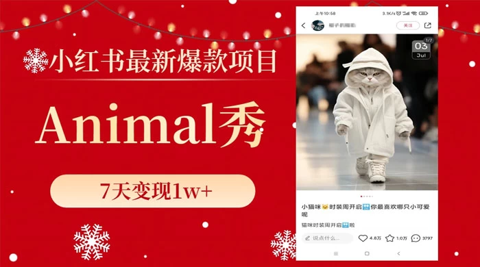 小红书最新爆款项目，Animal 秀，7天变现 1w+-黎明岛-互联网资源
