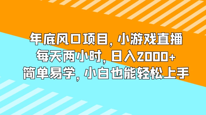 年底风口项目，小游戏直播，每天两小时，日入2000+，简单易学，小白也能轻松上手-黎明岛-互联网资源