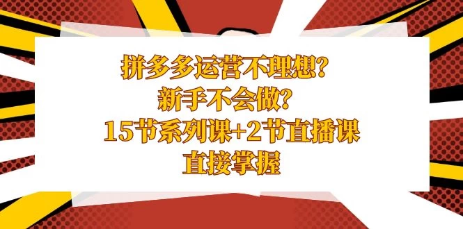 拼多多运营不理想？新手不会做？?15 节系列课+ 2 节直播课，直接掌握