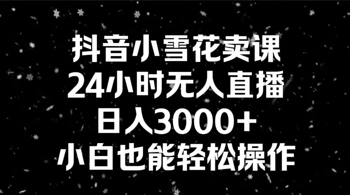 抖音小雪花卖课，24 小时无人直播，日入 3000+ ，小白也能轻松操作-黎明岛-互联网资源