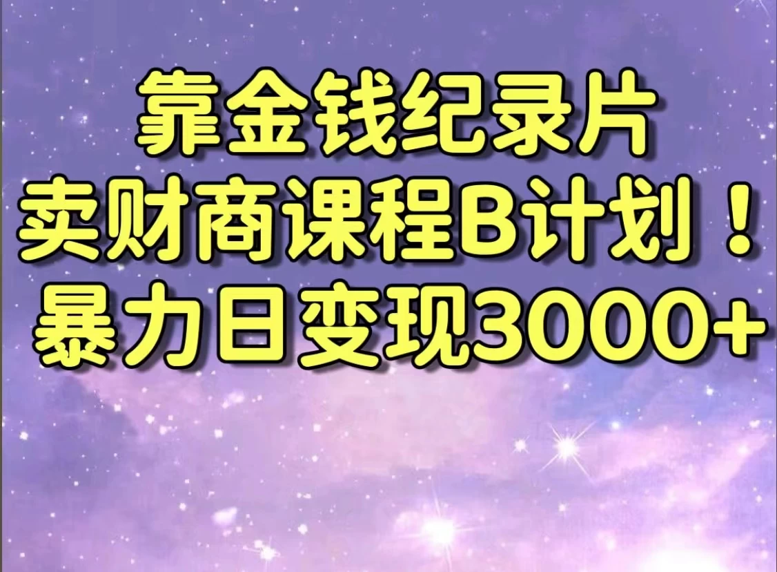 靠金钱纪录片卖财商课程，暴力日变现3000+，喂饭级干货教学！！-黎明岛-互联网资源