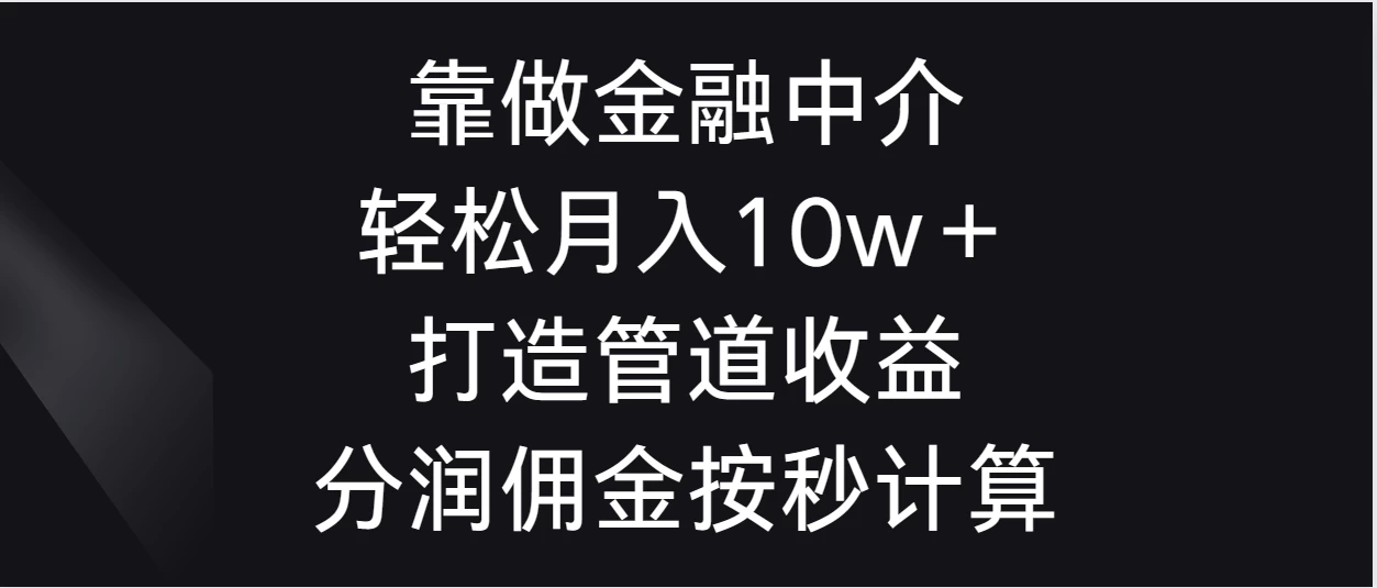 靠做金融中介，轻松月入10w＋打造管道收益，分润佣金按秒计算-黎明岛-互联网资源