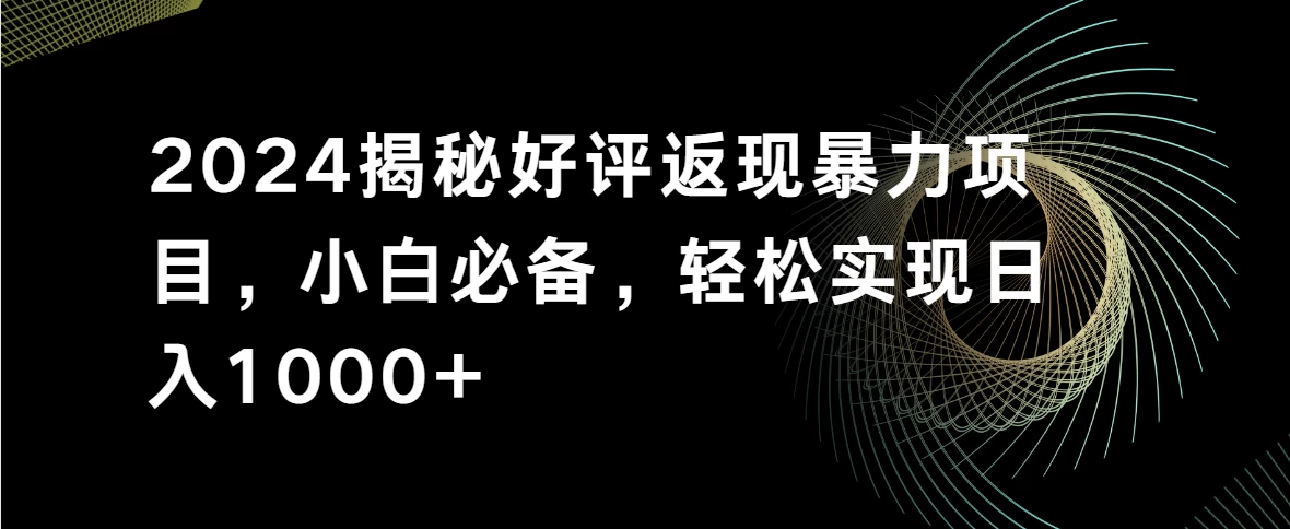 2024揭秘好评返现暴力项目，小白必备，轻松实现日入1000+-黎明岛-互联网资源