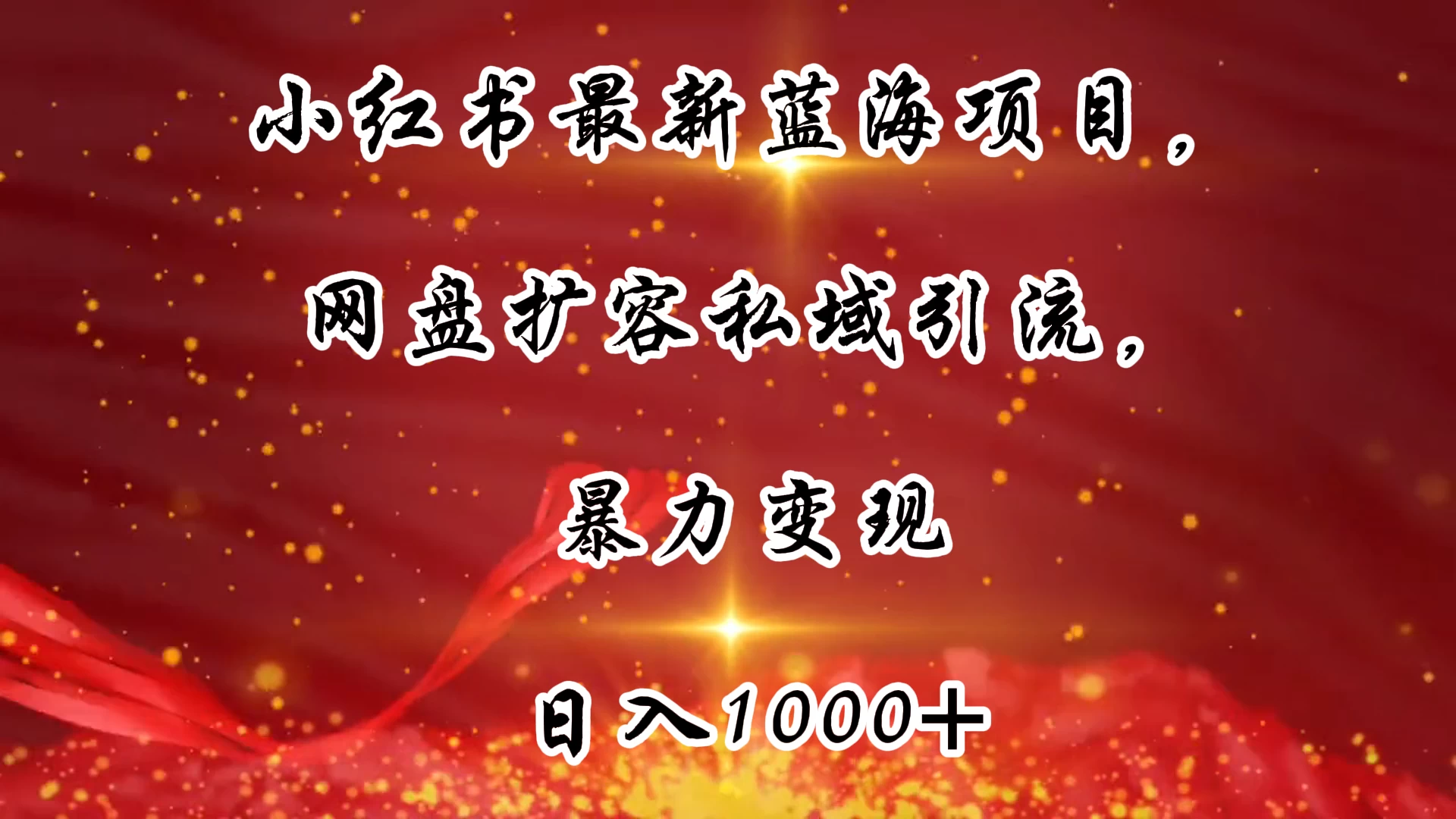 小红书最新蓝海项目，网盘扩容私域引流，暴力变现，日入1000+（附100T占位文件）