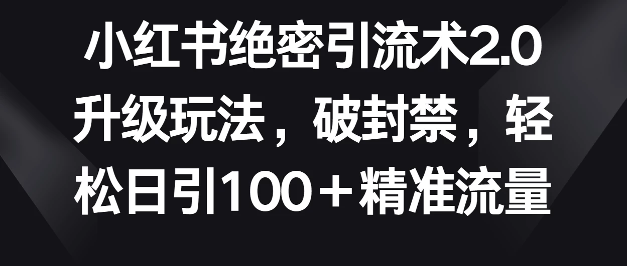 小红书绝密引流术2.0升级玩法，破封禁，轻松日引100＋精准流量