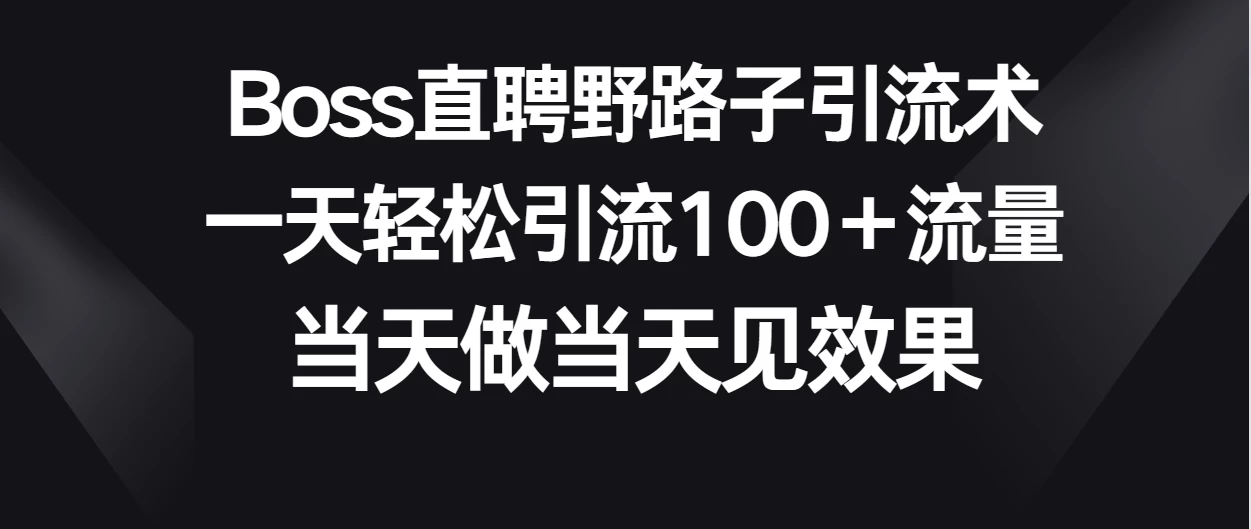 Boss直聘野路子引流术，一天轻松引流100+流量，当天做当天见效果