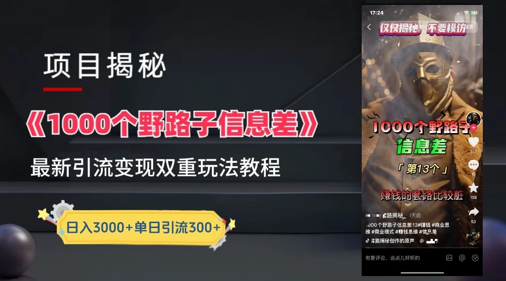 抖音最新一千个野路子玩法教程，变现+引流双重玩法，野路子信息差-黎明岛-互联网资源