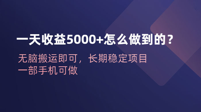 一天收益 5000+ 怎么做到的？无脑搬运即可，长期稳定项目，一部手机可做-黎明岛-互联网资源