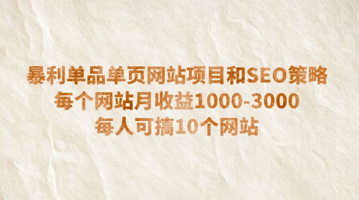 暴利单品单页网站项目和 SEO 策略：每个网站月收益 1000~3000 每人可搞 10 个 