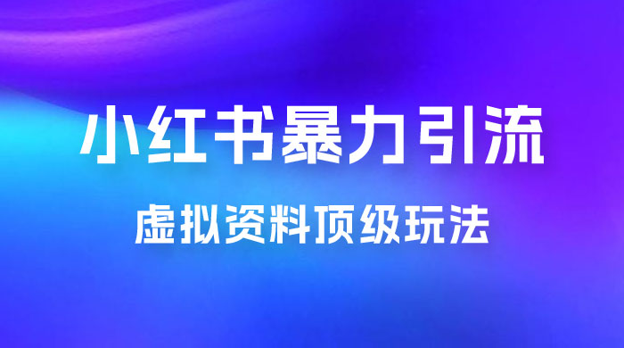 虚拟资料顶级玩法，小红书暴力引流，喂饭级教程零成本，利润任你定