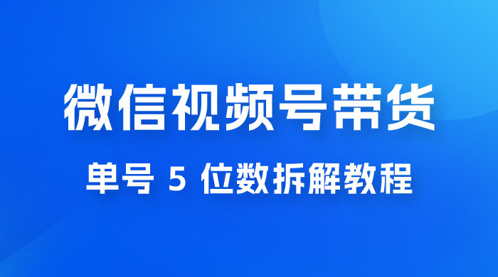 最新红利期，微信视频号带货项目，单号 5 位数拆解教程-黎明岛-互联网资源