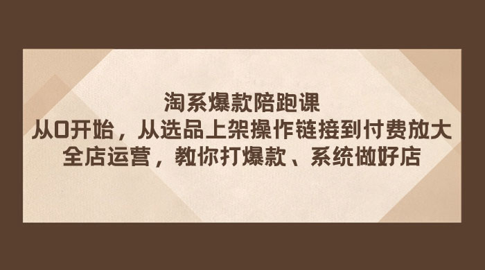 淘系爆款陪跑课：从选品上架操作链接到付费放大、全店运营、打爆款、系统做好店