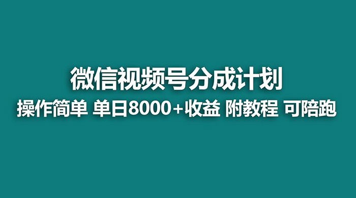 蓝海项目，视频号分成计划，单天收益 8000+，附玩法教程